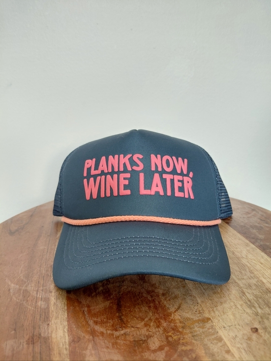 Daily Practice Other - Daily Practice Planks Now Wine Later Funny Navy Blue/Black Trucker Hat OS